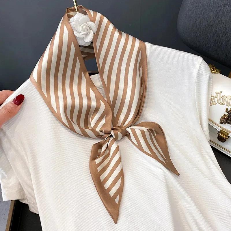 Silk Long Scarf Women Leopard Flamingo Print Luxury Hairband Narrow Scarves Small Neckerchief Summer Headband Ribbons Female