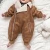 "Retro Korean Winter Jumpsuit for Baby - Suede & Lambskin, Thickened & Warm"