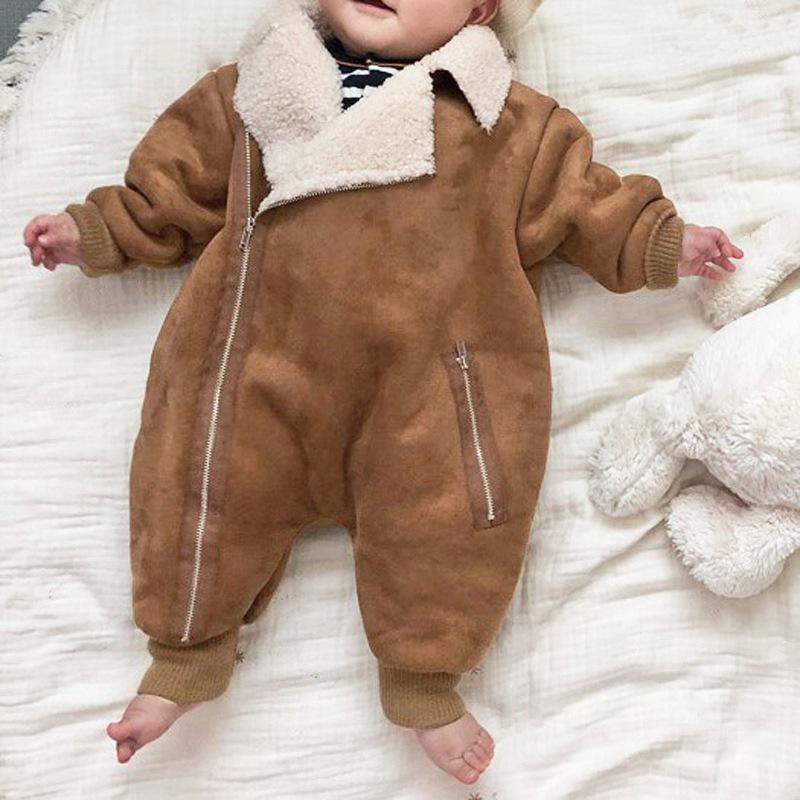 "Retro Korean Winter Jumpsuit for Baby - Suede & Lambskin, Thickened & Warm"