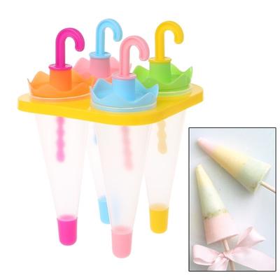 4x Umbrella Shaped Plastic Popsicle Mold DIY Ice Cream Cube Maker Tray Set