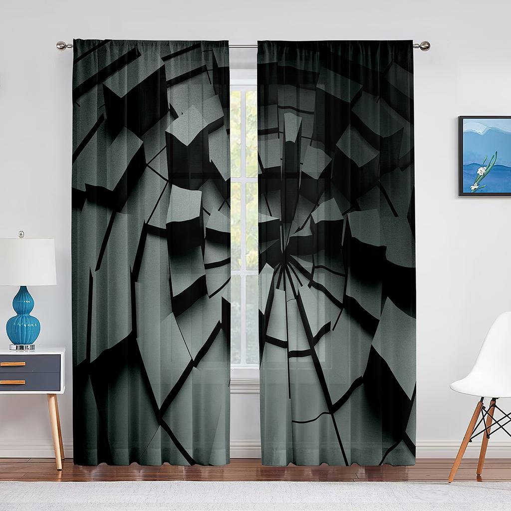 Niebieska Geometryczna Kwadratowa Przezroczysta Woalowa Zasłona do Kuchni Salonu Sypialni Dekor Nowoczesne Abstrakcyjne Tiulowe Zasłony Obróbka Okna