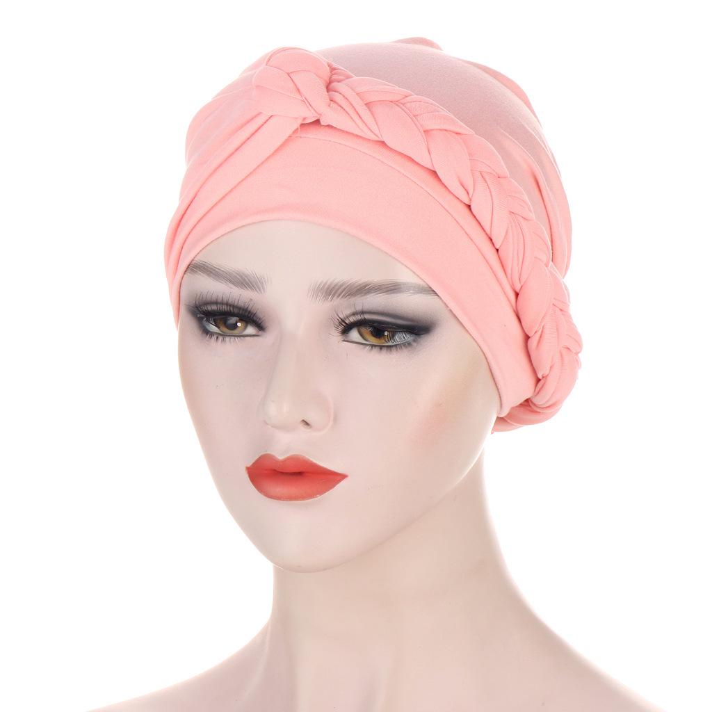 Muslim New Style Solid Color Braided Headscarf Hat, Milk Silk Indian Headscarf