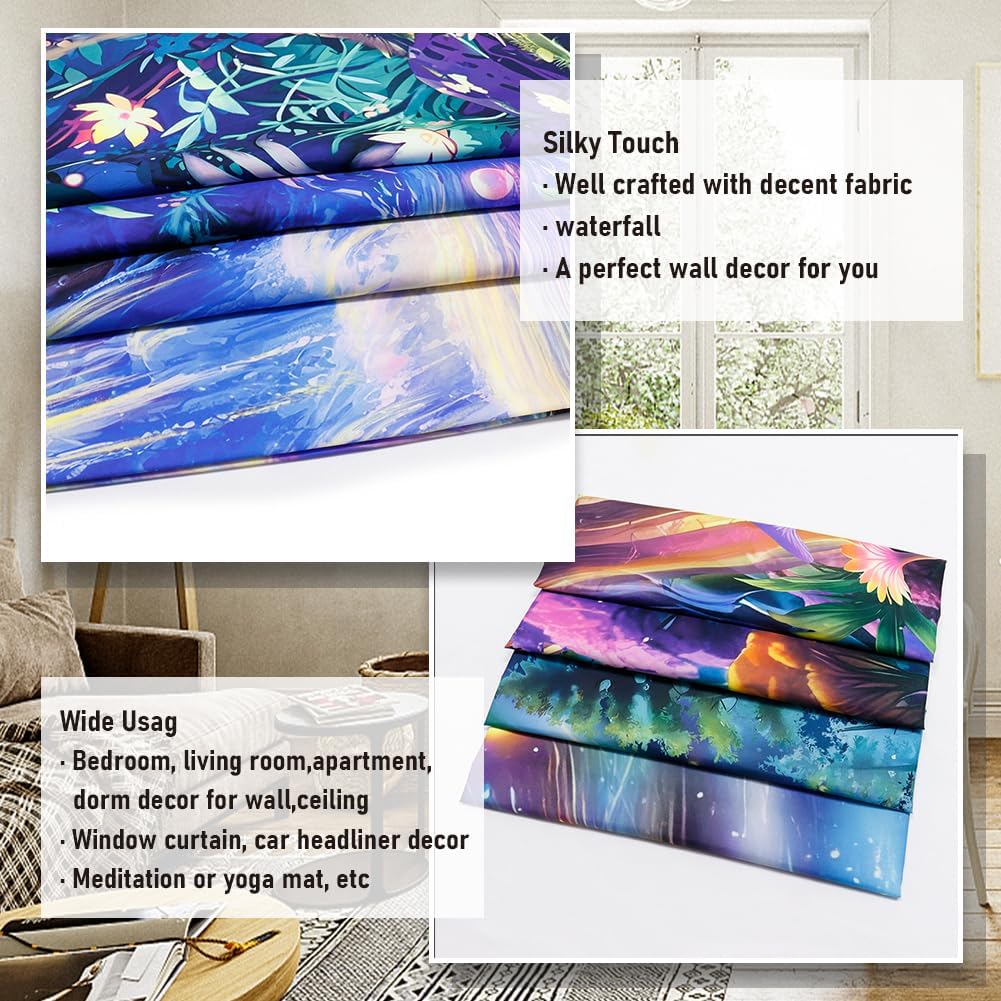 Amonercvita Blacklight Forest Tapestry Neon Tree Waterfall Tapestries UV Reactive Galaxy Space Tapestries Colorful Floral Plants Tapestry Wall