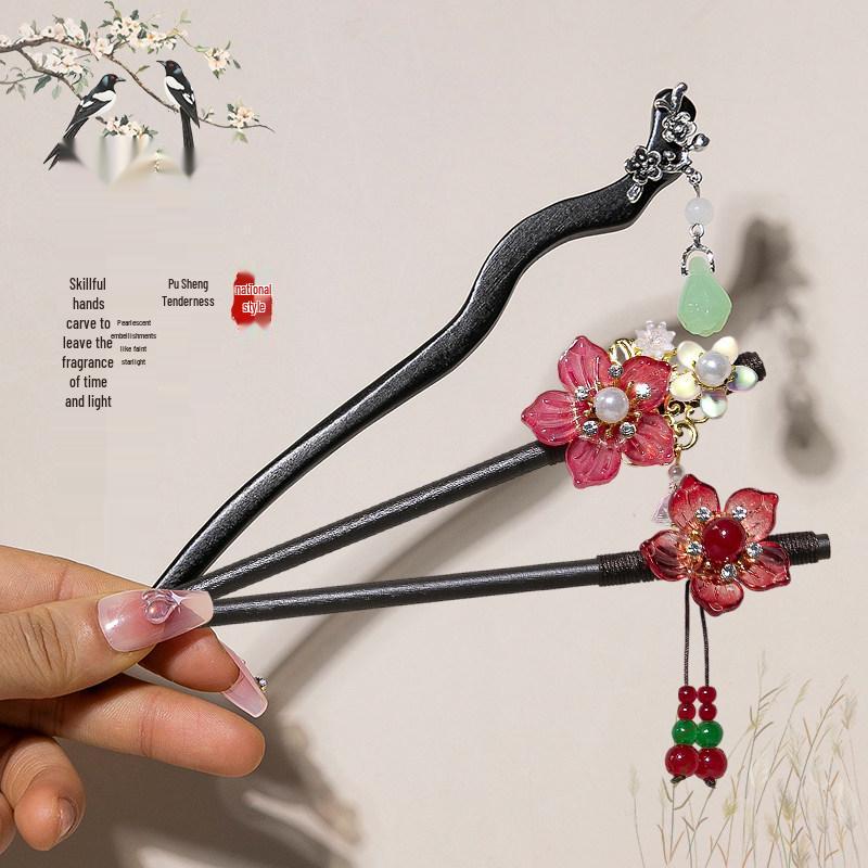 Chinese Wooden Tassel Hairpin for Hanfu - Ancient Style Hair Ornament and Gift for Women