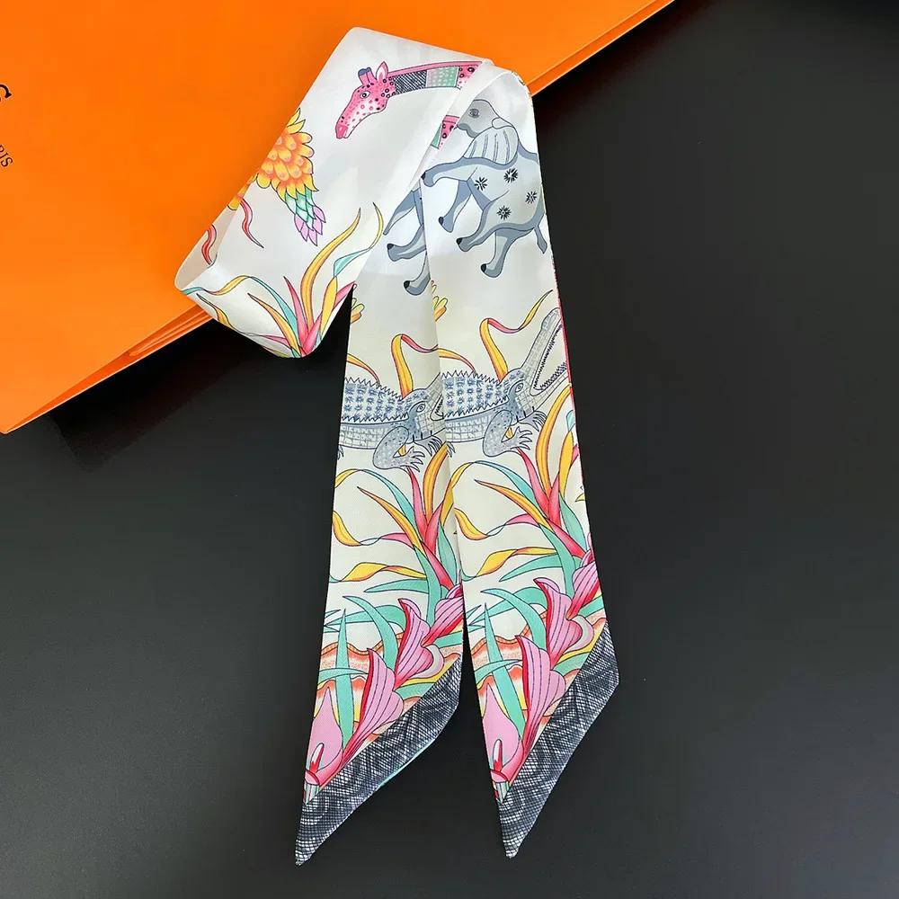 90X5Cm Animal Print Streamer Women'S New Model Emulated Silk Elephant Printed Scarf Fashion Kidnapping Ribbon Headband Scarf