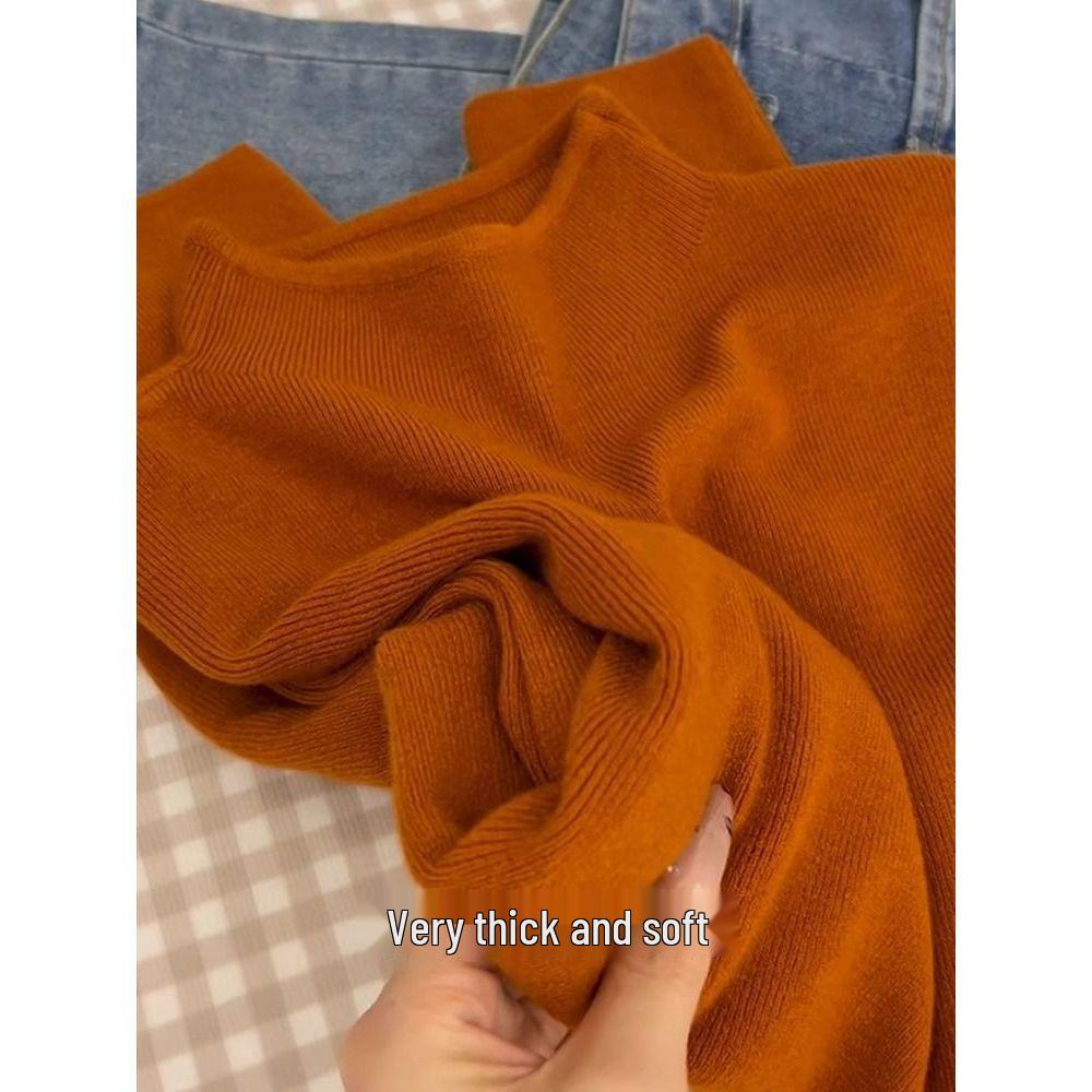 Orange Semi-High Neck Slim Fit Long Sleeve Knitted Sweater for Autumn/Winter