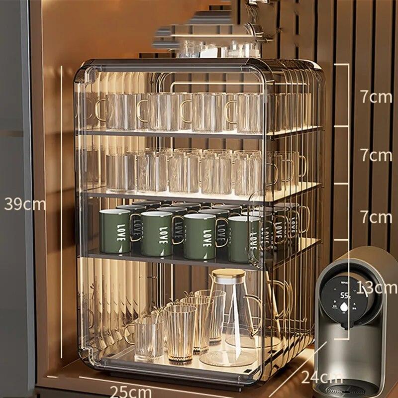 Staubdichtes Tassen-Aufbewahrungsregal, leichtes, luxuriöses, hohes Erscheinungsbild, kann überlagert werden, transparentes Wohnzimmer-Desktop-Schrank