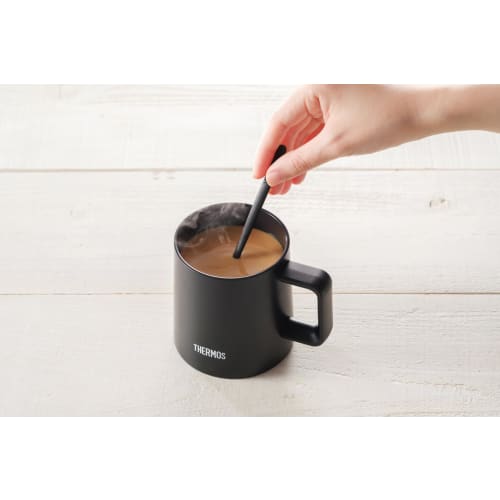 Thermos Vacuum Insulated Mug, 350ml, Black, Dishwasher Safe, Ceramic Processed Inside to Prevent Dirt, Coffee Cup with Stirrer JDZ-350 BK