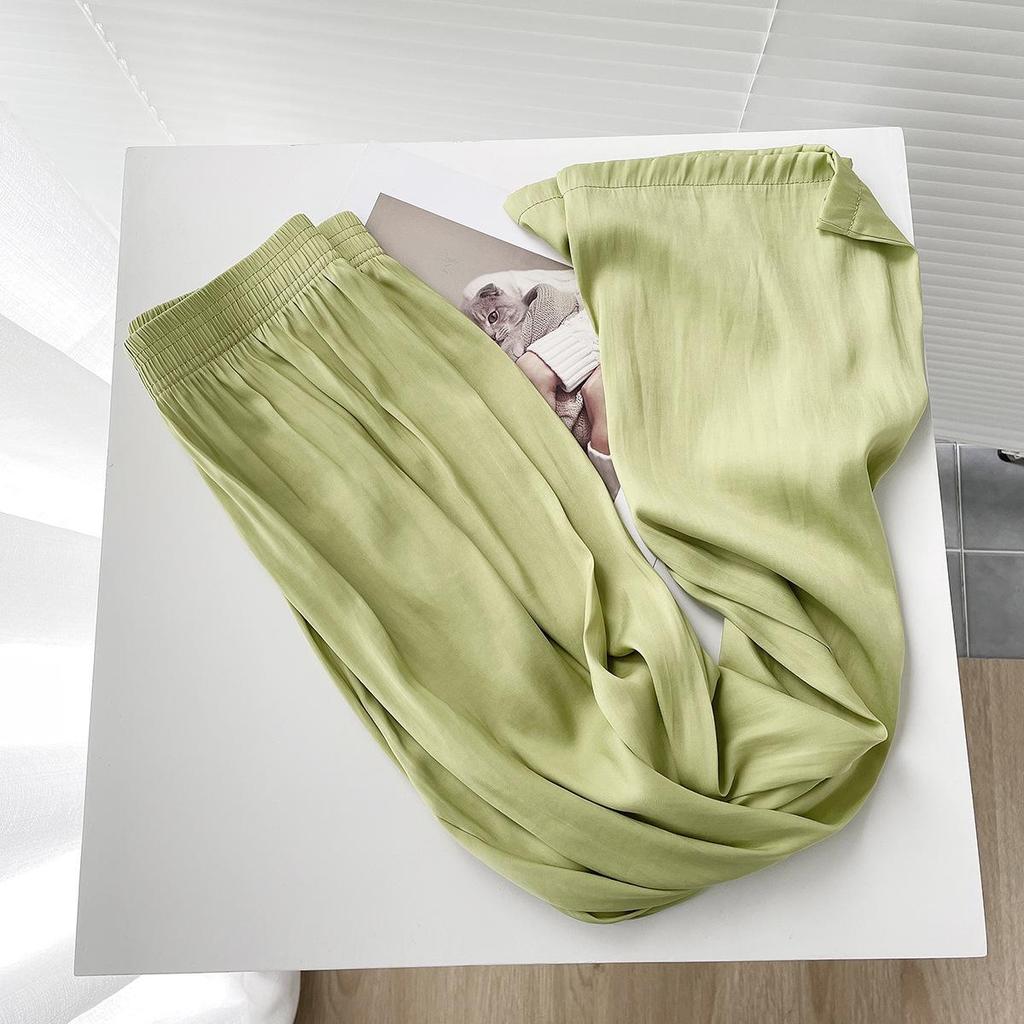 2026 Summer Women's Korean Style Ice Silk Wide-Leg Pants - High Elastic Drape, Leg-Lengthening, Casual Straight-Leg Design
