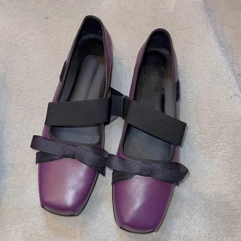 Nische quadratischer Zeh Schleife dicker Absatz Ballerinas Damen 2025 Frühling neue Mode dünne flache Mary Jane Einzel Schuhe