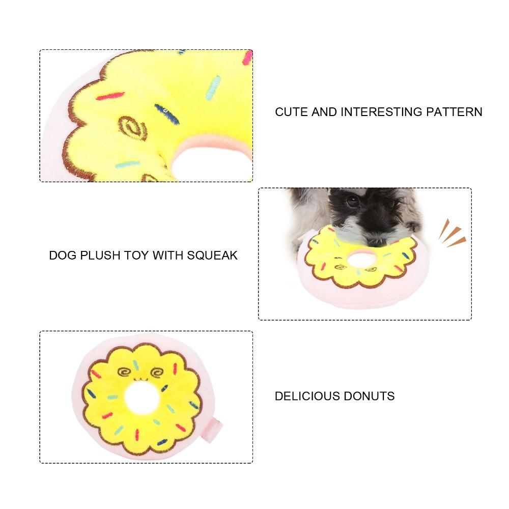 Plush Filled Donut Dog Toy Chew Tough Interactive Dog Chew Toy Squeaky Dog Toy Interactive Play