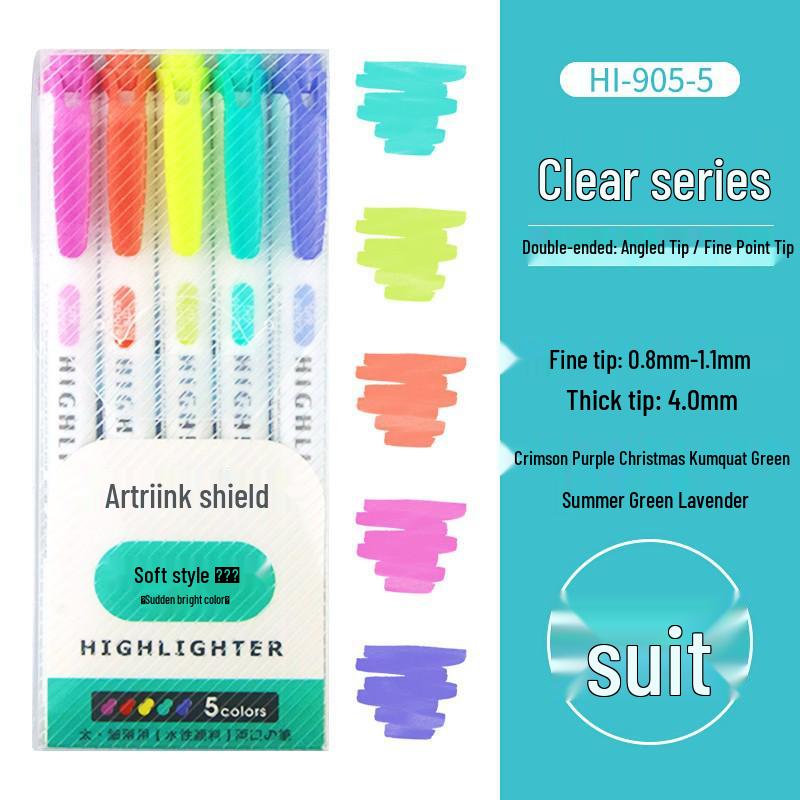 INS Style Dual-Tip Fluorescent Highlighter - Non-Bleed, High Visibility Pen for Planners