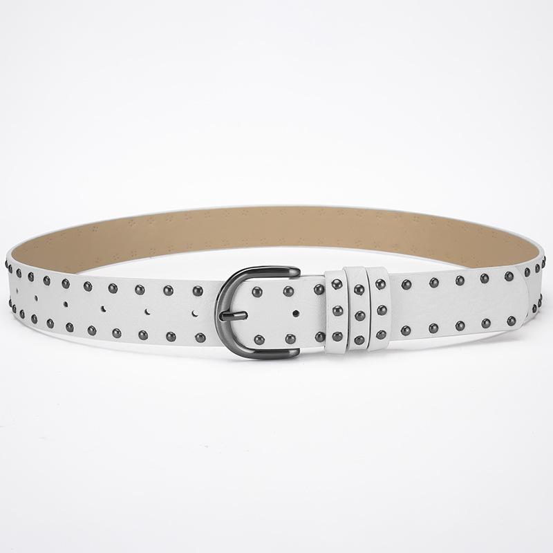 Punk Round Rivet Belt, Green Men'S And Women'S Denim Casual Bead Wide Belt, Xian Style.