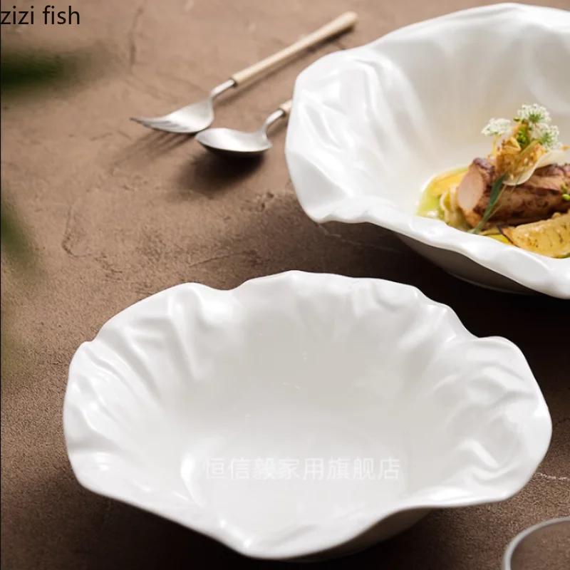 Irregular Pleated Ceramic Bowl White Plate Fruit Plate Salad Bowl Soup Bowls Noodle Bowls Breakfast Plates Dessert Plates Dish