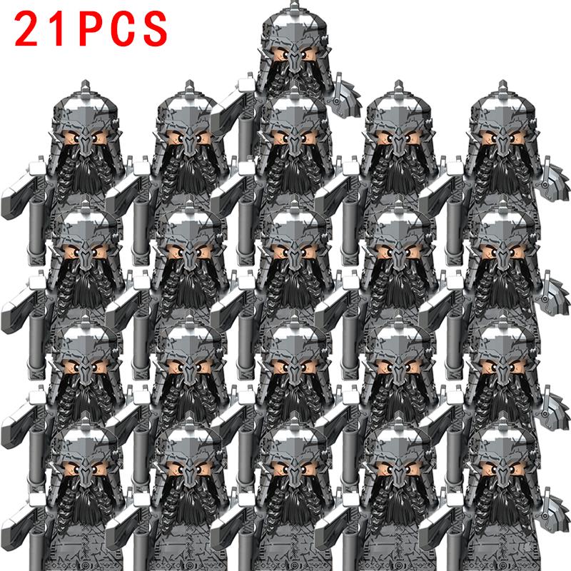 21PCS MOC LOTR Elves Soldier Orcs Army Figures Armor Guard Dwarf Warrior Archer Medieval Knights Building Blocks Bricks Toy Gift
