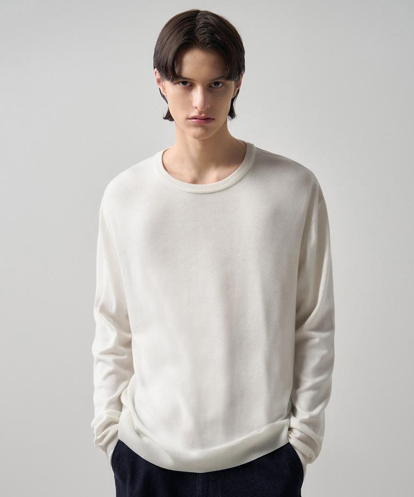 DRAW FIT Silk Round Pullover Knit [Black]
