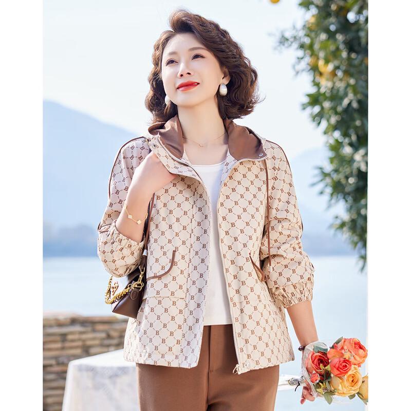 Paster Spring Autumn Color Block Hooded Windbreaker for Moms