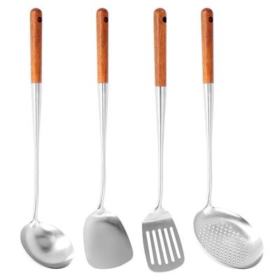 J1UL1N Long Handle Stainless Steel Wok Spatula Kitchen Slotted Turner Rice Spoon Ladle Cooking Tools Utensil Set