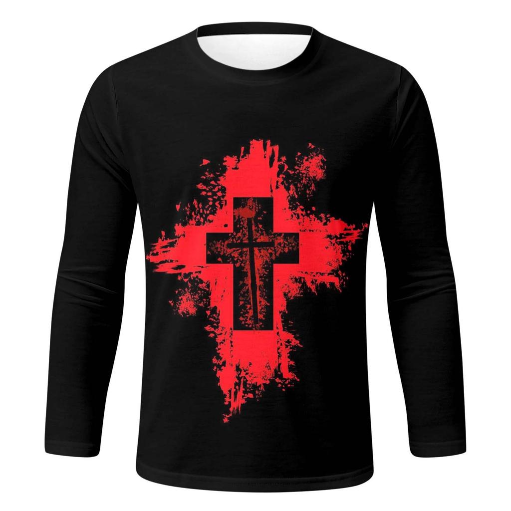 Spring and Autumn Round Neck 3D Halloween Printed Top Fashionable Casual Long Sleeved Men's T-shirts