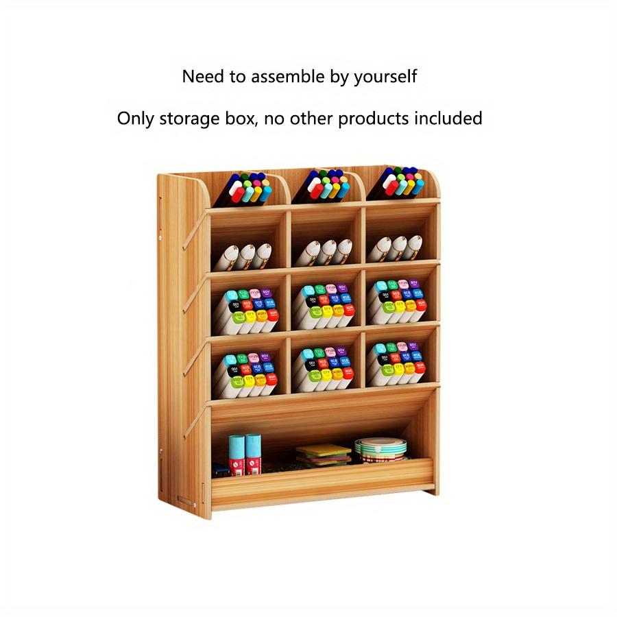1pc A/B/C/D style Wooden Desk Organiser DIY pen container, Multiple grids Large Capacity Stationery Storage Pen Holder for Home,Office,School.