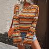 Damen Freizeit Langarm Strickpullover Lockerer Rundhals Pullover Leicht Dehnbar Gemustertes Oberteil für den Alltag