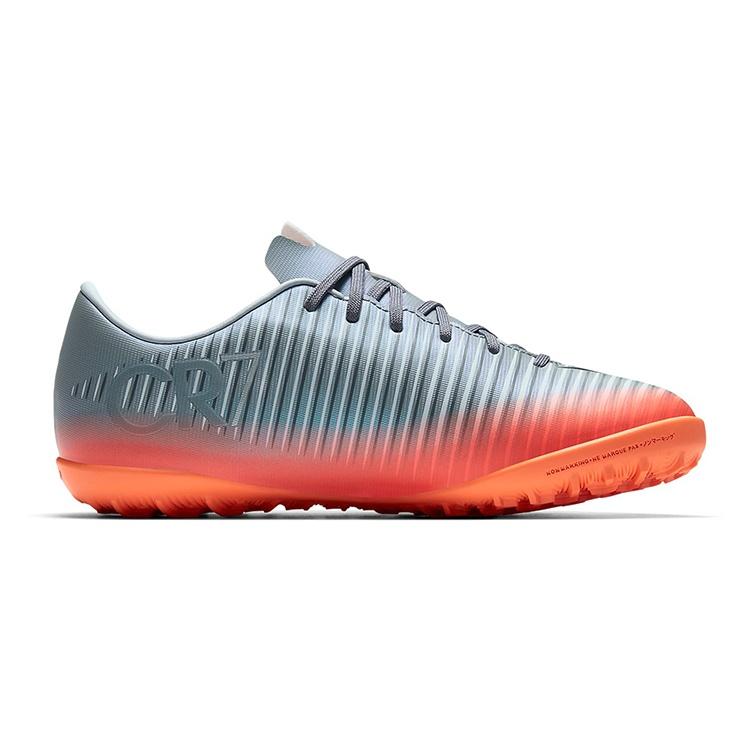 Nike Jr MercurialX 6 CR7 TF Slip Resistant Abrasion Resistant Low top Kids' Soccer Shoes Gray Black Orange Teenagers 852487-001