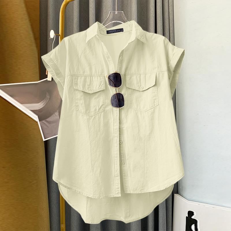 

ZANZEA Женские летние рубашки с коротким рукавом и воротником-стойкой 4XL жёлтый