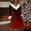 Womens Long Sleeve Pullover Dress Casual Knit V Neck Knee Length Dresses With Pockets