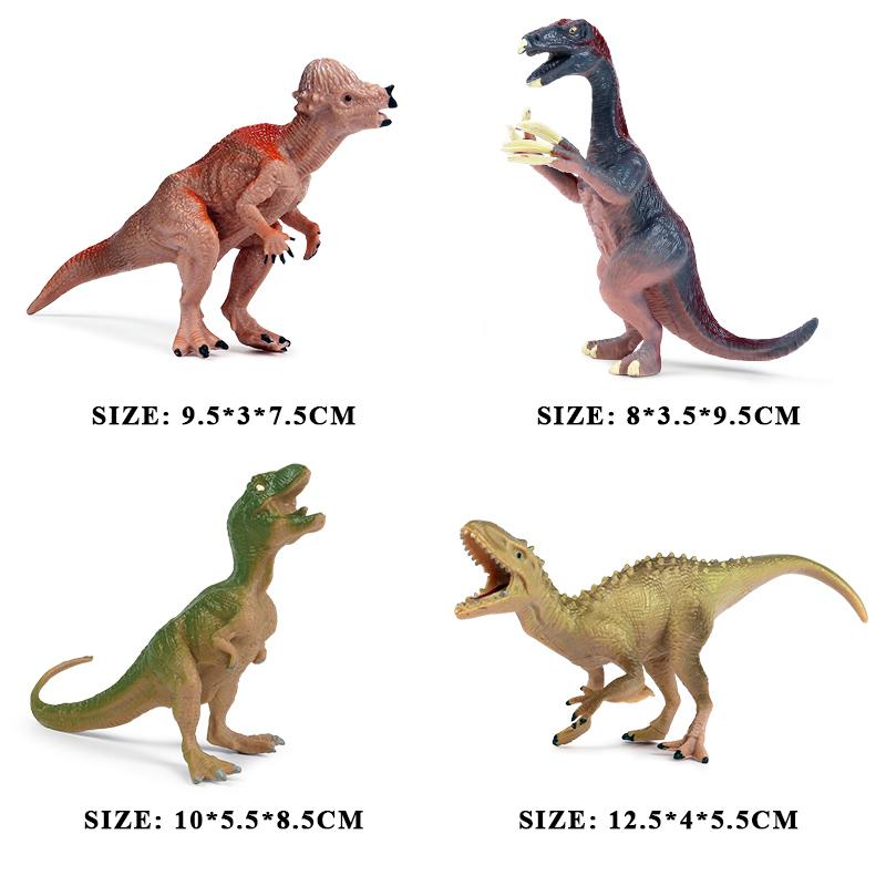 Oenux 4pcs Small Jurassic Dinosaur Set Action Figure T-Rex Mosasaurus Velociraptor Carnotaurus Animals Model Educational Kid Toy