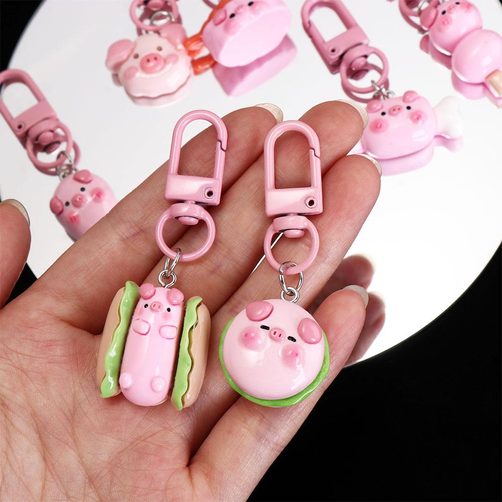 Resin Pink Pig Metal Keychain Pink Pig Pig Food Keychain  Birthday Gifts
