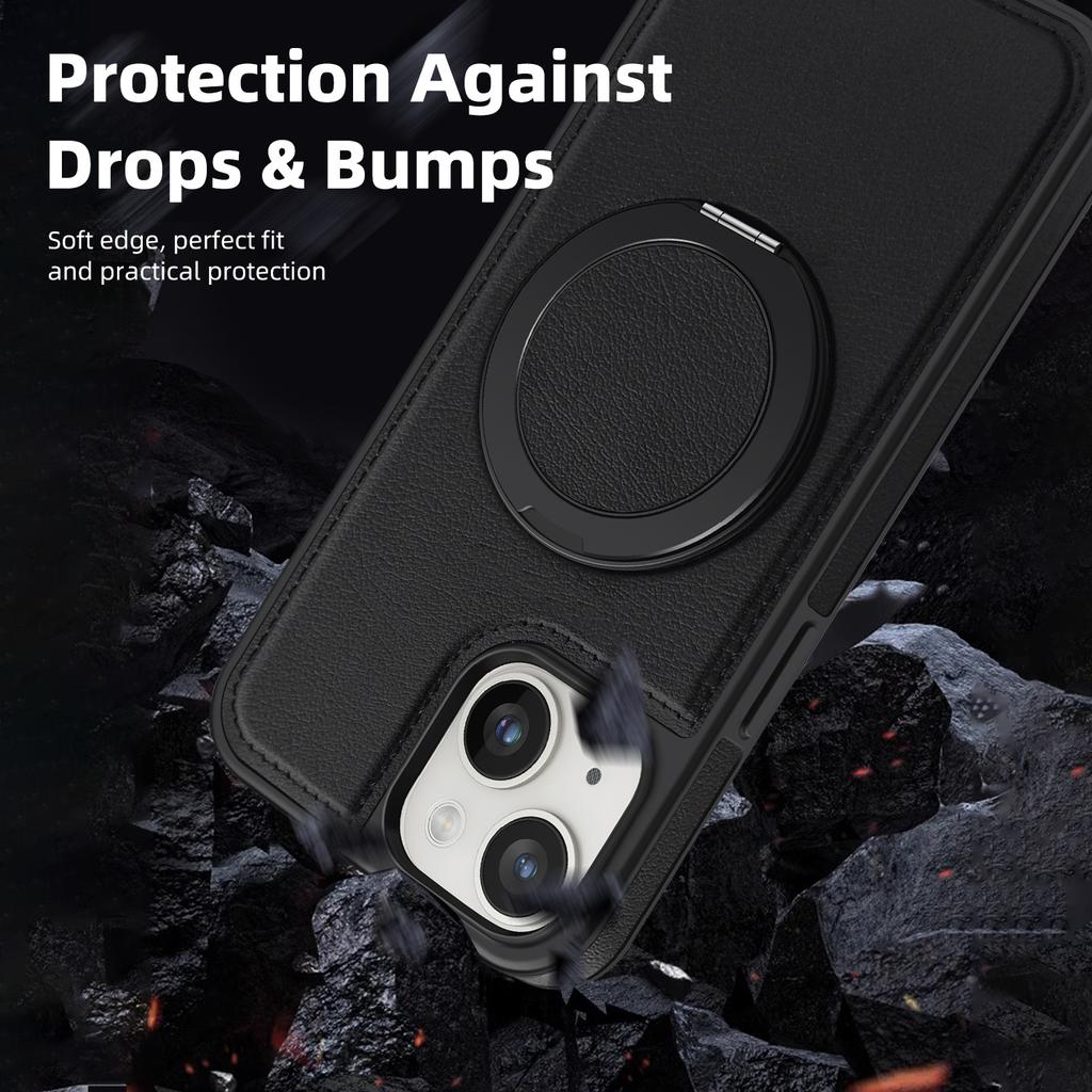 Etui do iPhone 14 Plus z pierścieniem i podstawką, kompatybilne z MagSafe, tylna okładka ze skóry PU