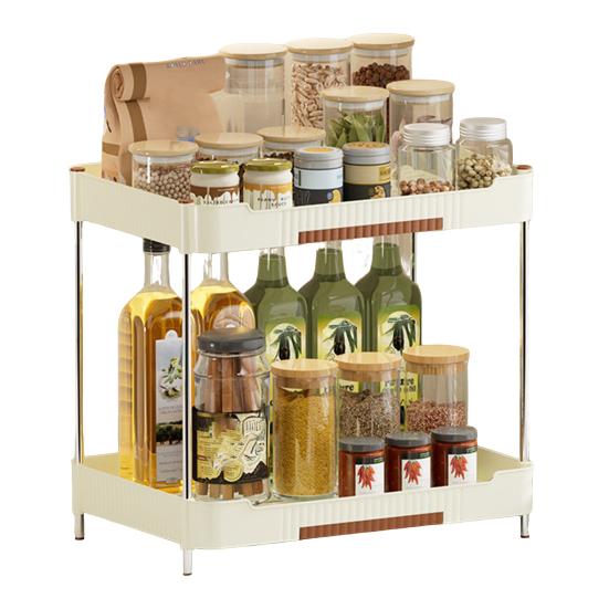 2-Tier Kitchen Counter Organizer Storage Shelf with Drip Trays Countertop Organizer Rack for Bottles And Jars Kitchen Bathroom