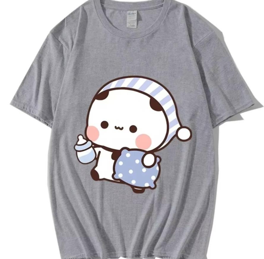 Couple Shirts Kawaii Cute Bubu Panda Going To Sleep With Dudu Bear Graphic Tshirt Cotton Unisex Unisex Clothes Long Sleeve Tees