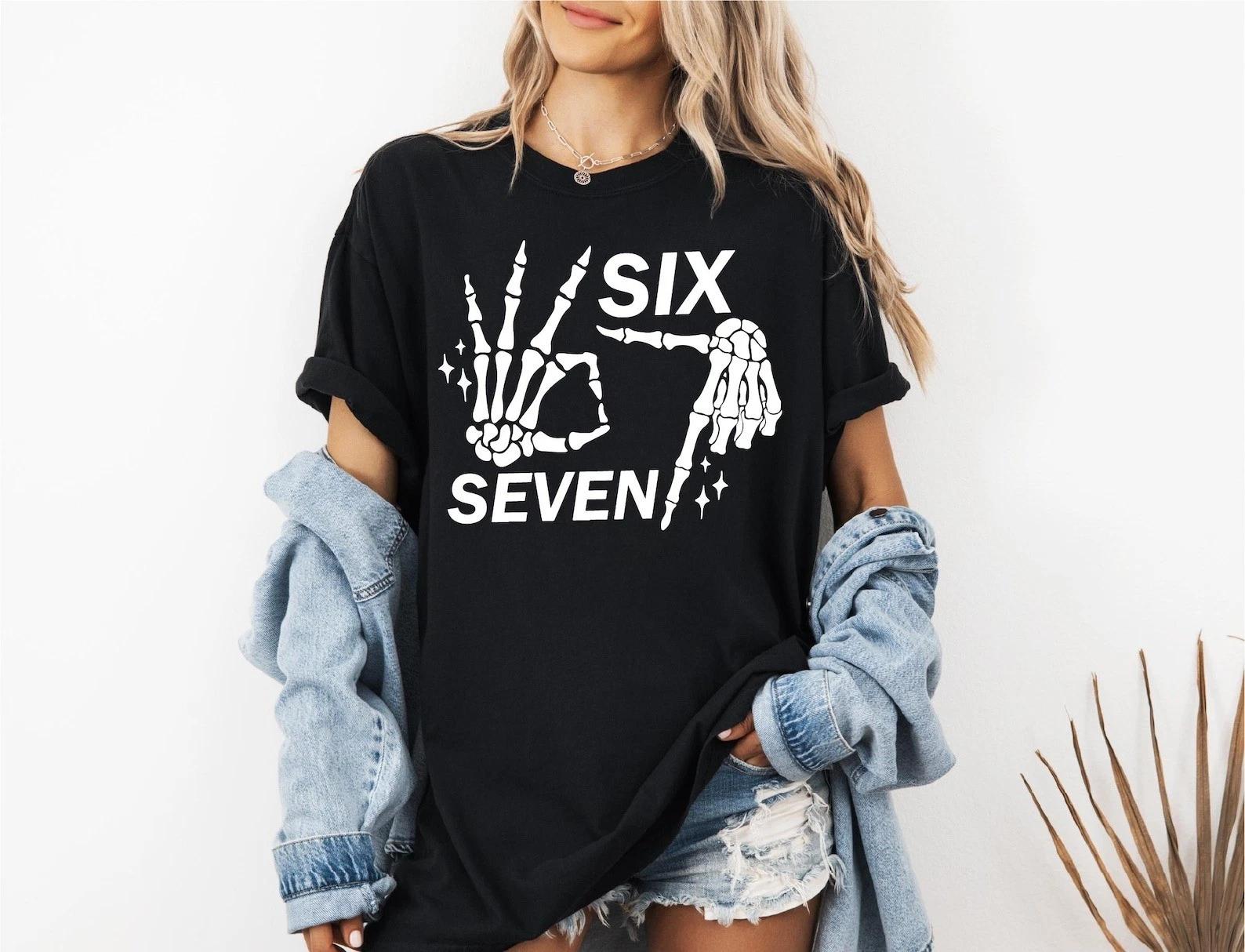 6 7 Meme Shirt, Funny Skeleton Hands Tee, Halloween hirt, Six Seven T-shirt 4XL