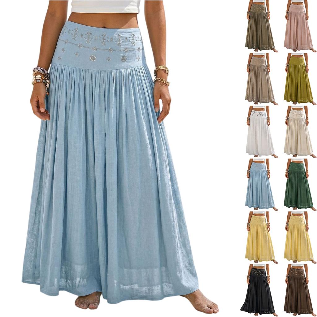 Gonna Lunga Donna Vita Alta Stile Boho Vita Elastica Gonna Lunga Pieghettata Tessuto Leggero e Fluido Abbigliamento Estivo