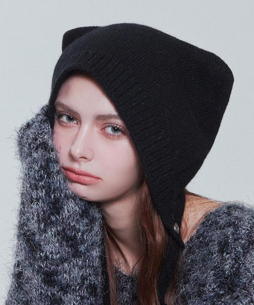 Chyami Kitty Soft Angora Black Beanie