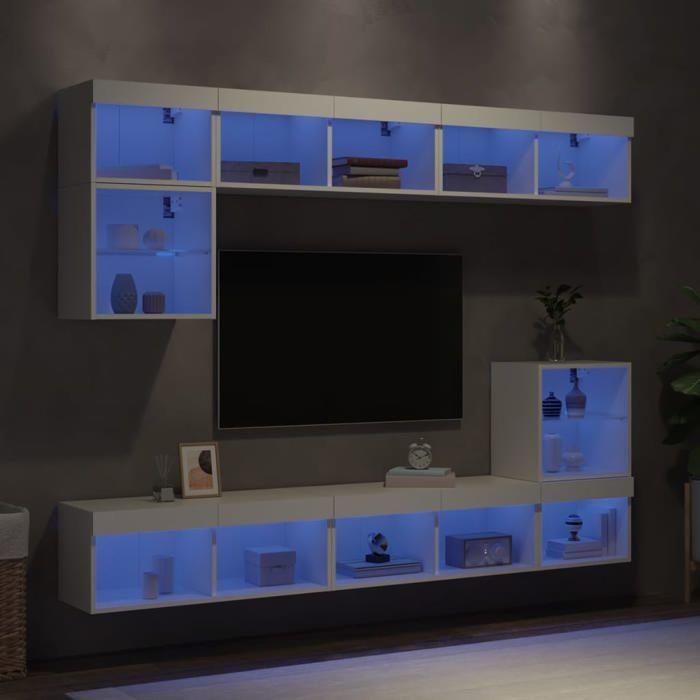 VidaXL TV Wall Units with LED 8 Pcs White Engineered Wood 3216668