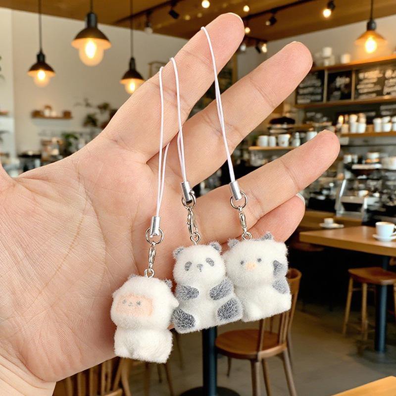 3D Beflockte Tieranhänger Handy-Schlüsselanhänger Lanyard Hängender Charme Taschenanhänger Paar-Schlüsselanhänger