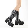 Fashion New Embroidered Sleeve Round Toe Western Boots One Foot Cavalier Boots Thick Bottom Waterproof Platform  Knee Women's Boots