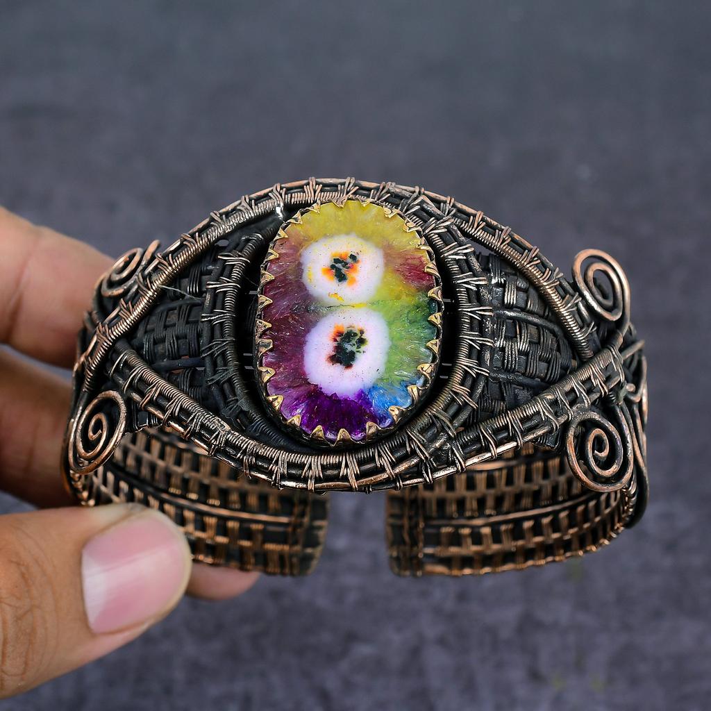 Regenbogen Solar Quarz Edelstein Kupfer Draht wickeln Manschette Armreif verstellbar d0i92