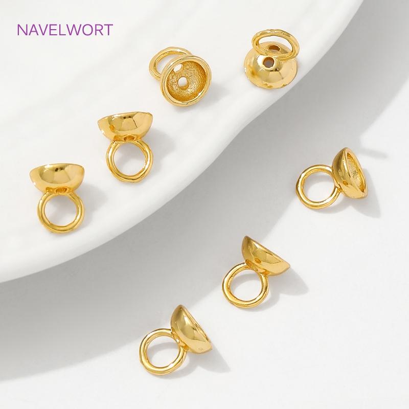 10/20Pcs Crimp Beads 18K Gold Plated Brass Bead End Cap with Loop,End Caps For Jewelry,DIY Bracelet Jewelry Making Accessories