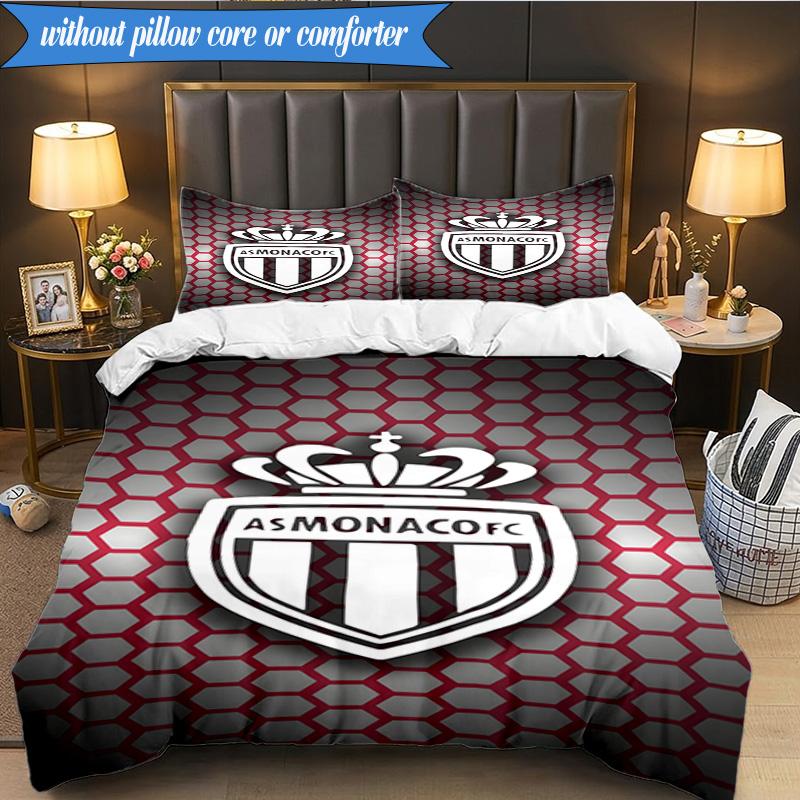 3PCS Monaco Football Club Printed Soft Bedding Set,Including 1pc Duvet Cover And 2pcs Pillowcases Perfect for Bedroom, Dormitory, Fan Gift