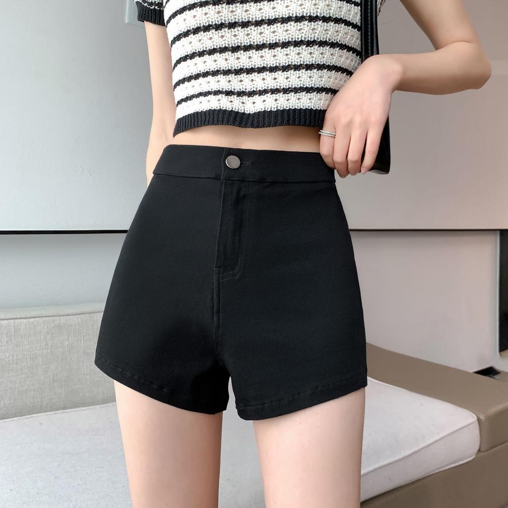 Thin Three-point Everyday Shorts for Women High-Waist Spring and Summer Updated Black Versatile Outside Wear Tight Slim A-line Pants
