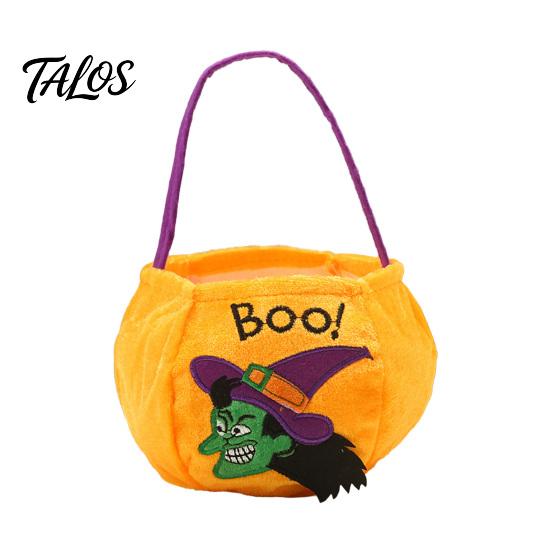 Halloween Süßes oder Saures Eimer, 9,8x5,9 Zoll Kürbis Hexe Schwarze Katze Plüsch Tragetasche, Weicher Süßigkeitenkorb mit Griff für Halloween Party Mitgebsel