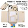 For iPhone 15 Leather Back Cover Zipper Wallet Kickstand Phone Case with Shoulder Strap