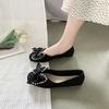 Square Head Flat Bottom Doudou Shoes Summer Korean Version Pearl Bow Evening Fairy Wind Single Shoes