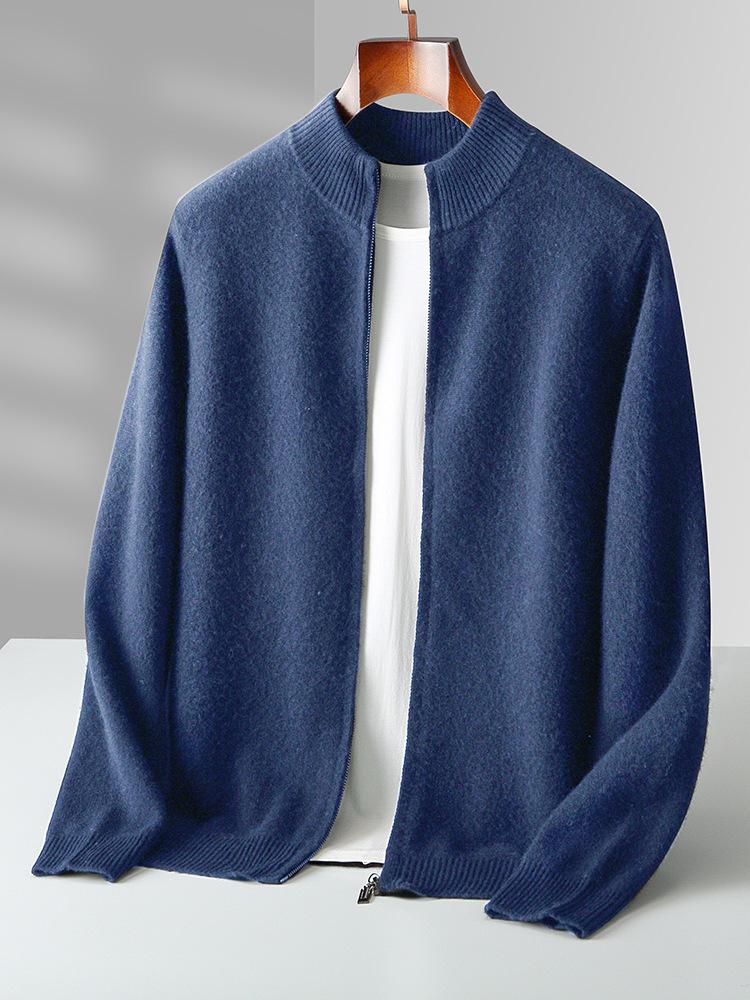 Men's Versatile Stand-Up Collar Cashmere Wool Cardigan - Long-Sleeve, Thickened Knitted Coat for Autumn and Winter