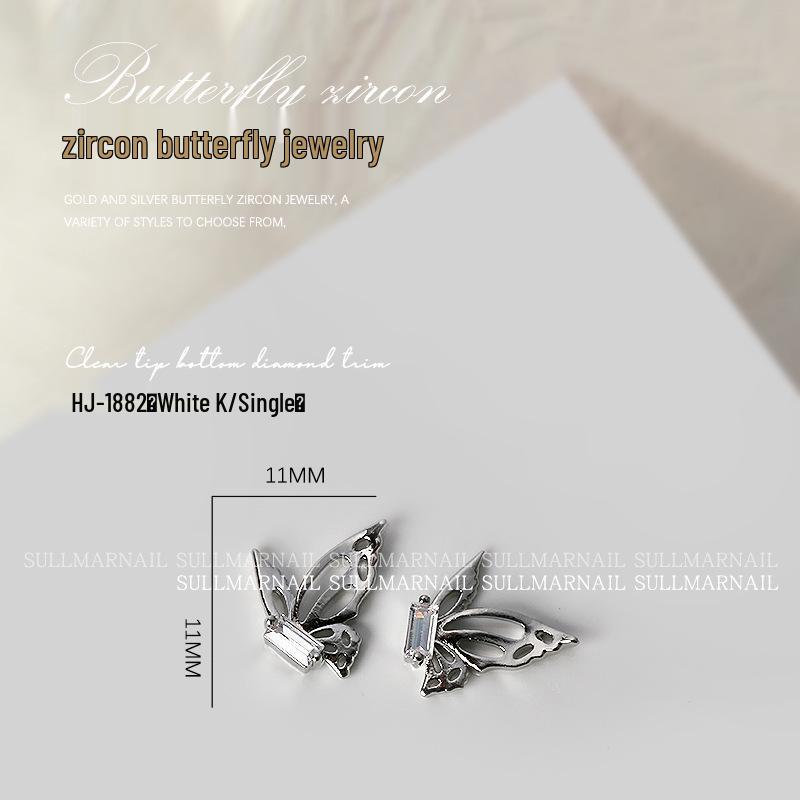 Butterfly Zircon Nail Art Jewelry: Pearl, Ribbon, Gold & Silver Pendant