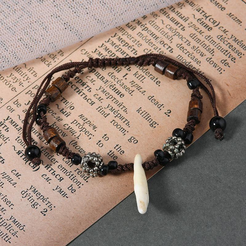 Retro Tibetan beef bone dog tooth bracelet engraving dzi bead yak bone personalized men's and women's hand rope scenic jewelry