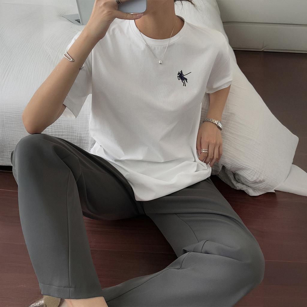 Fashion High Street Women's Casual Vacation Style Solid Color Round Neck Printed Short-sleeved Top for Women's T-shirt